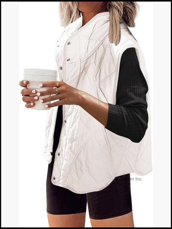 Jackets & Blazers - Lightweight Quilted Puffer Vest with Stand Collar, Sleeveless, Loose Fit